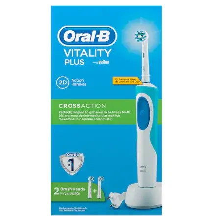 Periuta de dinti electrica Oral-B Vitality Plus Cross Action, 7600 oscilatii/min, Curatare 2D, 1 program, 2 capete, Alb/Albastru