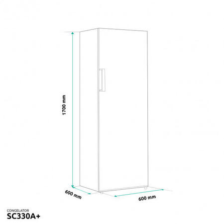 Congelator Samus SC330A+, Static, 225 L, Termostat reglabil, 7 sertare, Clasa F, H 170 cm, Alb