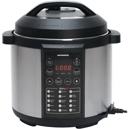 Multicooker cu gatire la presiune Heinner HPCK-6IX, 3.8 L, 15 programe, Vas antiadeziv detasabil, Presiune reglabila, Timer, Display led, Inox