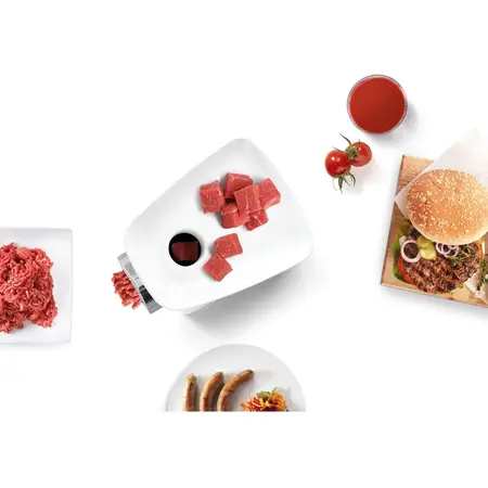 Masina de tocat carne Bosch SmartPower MFW2515W, 350 W, 1.7 kg, accesoriu carnati, rosii, fructe, legume, alb