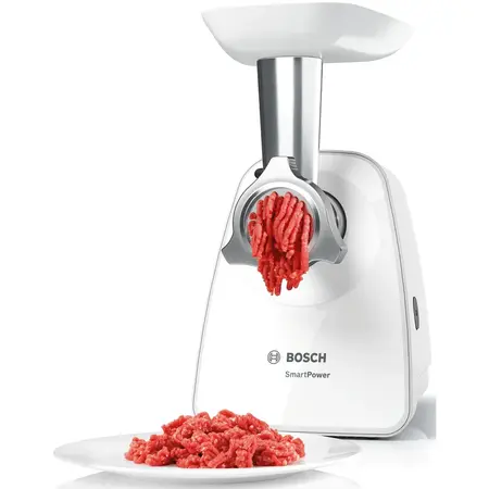 Masina de tocat carne Bosch SmartPower MFW2515W, 350 W, 1.7 kg, accesoriu carnati, rosii, fructe, legume, alb