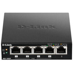D-Link Switch 5-Port Gigabit, 4 PoE Ports, carcasa metal