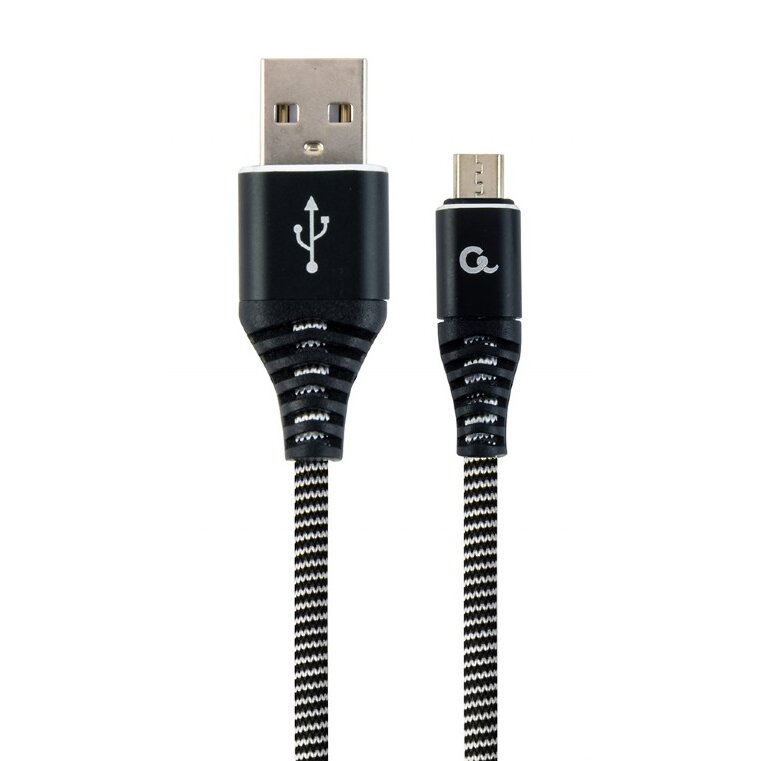 Cablu alimentare si date pt. smartphone, USB 2.0 (T) la Micro-USB 2.0 (T), 2m, premium, cablu cu impletire din bumbac, negru