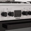 Aragaz Samus SM563AENS INOX, 4 arzatoare, cuptor electric, aprindere electrica, grill, timer digital, lumina interioara, capac de metal, inox