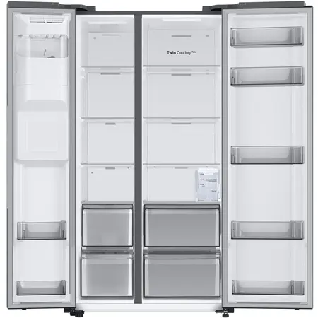 Side By Side Samsung RS68A8522S9/EF, 609 l, Clasa D, Full No Frost, Twin Cooling Plus, Conversie Smart 5 in 1, Non-Plumbing, SpaceMax, Compresor Digital Inverter, Dozator apa, Inox