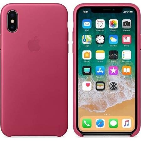 Husa de protectie Apple pentru iPhone X, Piele, Pink Fuchsia
