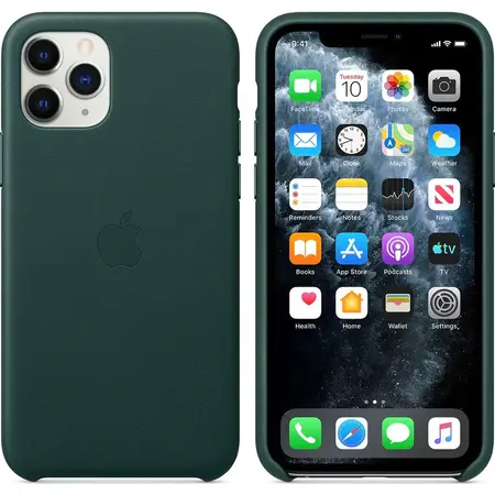 Husa de protectie Apple pentru iPhone 11 Pro, Piele, Forest Green