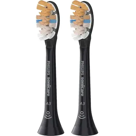 Rezerve Philips Sonicare A3 Premium All in One HX9092/11, pachet de 2 capete de periere standard, sincronizarea modurilor BrushSync, Negru