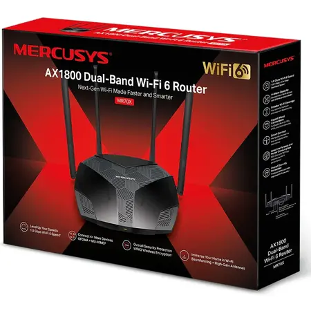 Router wireless  1800Mbps, 4 porturi LAN Gigabit, 1 port WAN Gigabit, Dual Band AC1800 4 x antena externa, Wi-Fi 6, MR70X