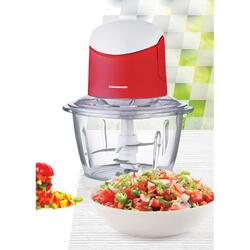 Tocator de legume Heinner, bol sticla 1L, 2 cutite din inox, 500W, culoare alb/rosu