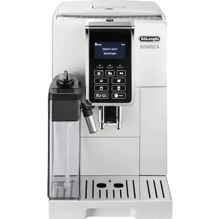 Espressor automat De’Longhi Dinamica ECAM 350.55.W, 1450 W, 15 bar, 1.8 l, sistem LatteCrema, carafa lapte, Alb