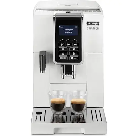 Espressor automat De’Longhi Dinamica ECAM 350.55.W, 1450 W, 15 bar, 1.8 l, sistem LatteCrema, carafa lapte, Alb