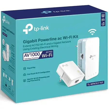 Kit PowerLine, TL-WPA7517 KIT, AV1000 Gigabit Powerline ac Wi- Fi, TL-WPA7517+ TL-PA7017