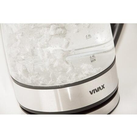 Fierbator electric Vivax WH-120G, 1630 W, 1.2 litri, sticla borosilicata, baza rotativa 360, incalzitor din inox