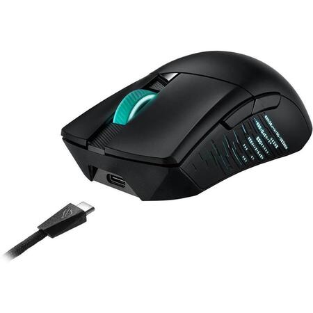 Mouse gaming wireless ASUS ROG Gladius III, switch-uri Omron, 19000 dpi, design exclusiv socket push-fit II, ROG Omni Mouse Feet, ROG Paracord, conectivitate triplu-mod, iluminare RGB Aura Sync, Negru