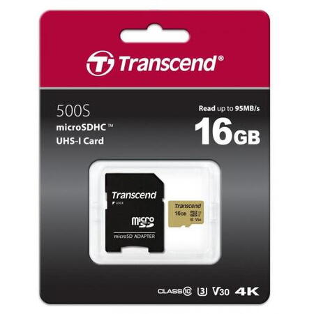 Card de memorie Transcend microSDHC USD500S 16GB CL10 UHS-I U3 Up to 95MB/S +adapter