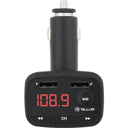Modulator FM Bluetooth Tellur FMT-B1, bluetooth, microSD, 2 x USB, microfon, Negru
