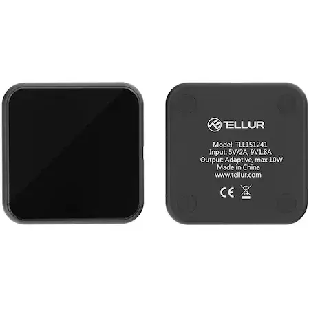 Incarcator wireless Tellur Slim, Certificat Qi, 10W, Negru
