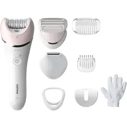 Epilator umed și uscat Philips Seria 8000 BRE721/00, 8 accesorii, 32 pensete, utilizare fara fir, 2 setari viteza, opti-light, discuri ceramice, Argintiu