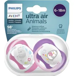 Set 2 suzete Philips-AVENT SCF080/08 Ultra Air, ortodontica, 6-18 luni, Mov/Roz