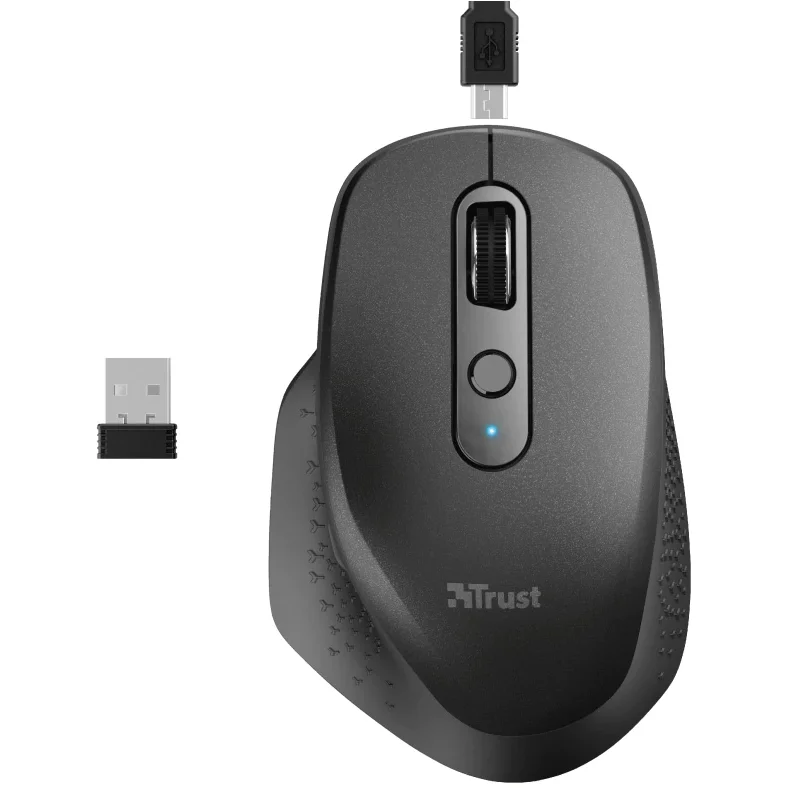 Mouse wireless Trust Ozaa, ergonomic, dual scroll, reincarcabil, Negru