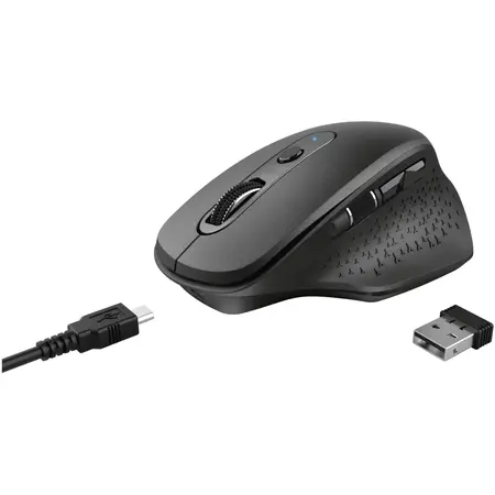 Mouse wireless Trust Ozaa, ergonomic, dual scroll, reincarcabil, Negru