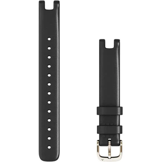 Curea ceas smartwatch Garmin Lily (14 mm), Piele neagra, Catarama aurie