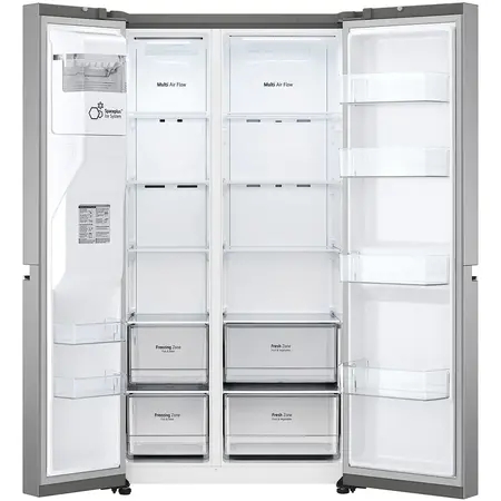 Side by Side LG GSLV70PZTE, 635 l, Total No Frost, Dozator apa, Door Cooling, Clasa E, H 179 cm, Argintiu