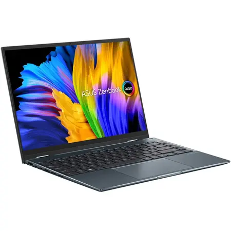 Laptop 2 in 1 ASUS Zenbook 14 Flip OLED UP5401EA cu procesor Intel® Core™ i7-1165G7, 14", 2.8K, 16GB, 1TB SSD, Intel® Iris Xe Graphics, Windows 10 Pro, Pine Grey