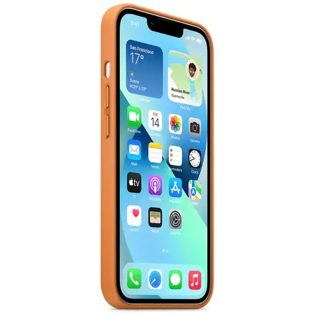 Husa de protectie Apple Leather Case with MagSafe pentru iPhone 13, Golden Brown
