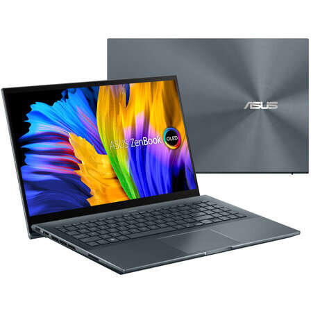 Laptop ASUS ZenBook Pro 15 OLED UM5500QE cu procesor AMD Ryzen™ 7 5800H, 15.6", Full HD, 16GB, 512GB SSD, NVIDIA® GeForce® RTX™ 3050 Ti, Windows 11 Pro, Pine Grey