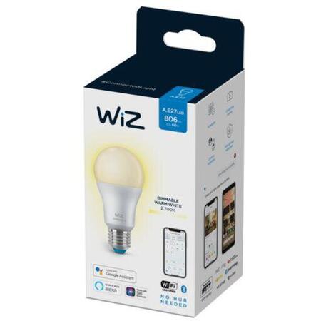 Bec LED inteligent WiZ Dimmable, Wi-Fi + Bluetooth, A60 E27, 8W (60W)