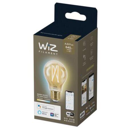 Bec LED inteligent vintage WiZ Filament Whites, Wi-fi, A60, E27, 6.7W (50W)
