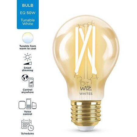 Bec LED inteligent vintage WiZ Filament Whites, Wi-fi, A60, E27, 6.7W (50W)