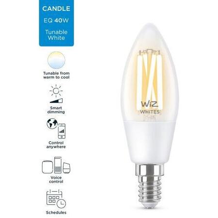 Bec LED inteligent vintage WiZ Filament Whites, Wi-Fi, C35, E14, 4.9W (40W)