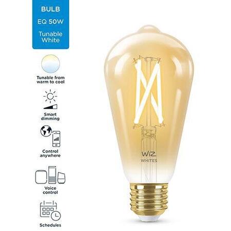 Bec LED inteligent vintage WiZ Filament Whites, Wi-Fi, ST64, E27, 6.7W (50W)