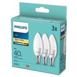 Philips Pachet 3 becuri LED B35, E14, 5W (40W), 470 lm, lumina alba calda (2700K)