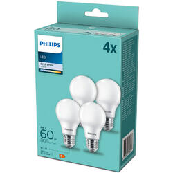 Philips Pachet 4 becuri LED A60, E27, 9W (60W), 806 lm, lumina alba rece (4000K)