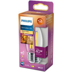 Philips Bec LED vintage Classic B35, Dimabil, E27,3.4W (40W), 470 lm, lumina calda (2700K)