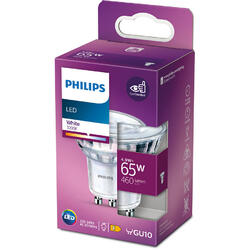 Philips Bec LED spot Classic, EyeComfort, GU10, 4.9W (65W), 460 lm, lumina calda (3000K)