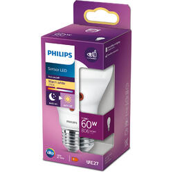 Philips Bec LED cu senzor de lumina A60, EyeComfort, E27, 7.5W (60W), 806 lm, lumina alba calda (2700K)