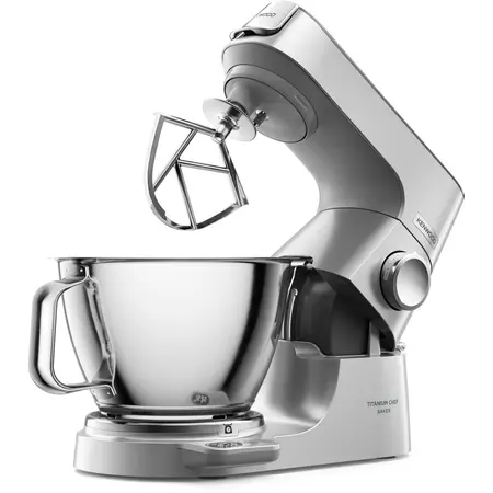 Robot de bucatarie KENWOOD Titanium Chef Baker KVC85.594SI, 1200 W, 2 vase 5l/3.5 l, 10 trepte viteza, cantar integrat, ecran LCD, blender, masina tocat, procesor alimente, 4 accesorii patiserie, argintiu