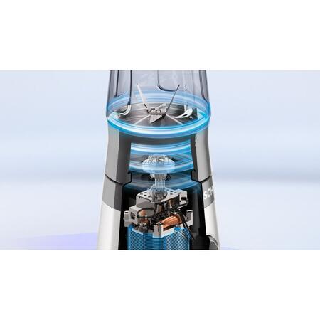 Blender de masa Bosch VitaPower Serie 2 MMB2111T, 450 W, Sticlă ToGo din Tritan, 0.65 L, Cuțit ProEdge, 1 viteza, Argintiu/alb