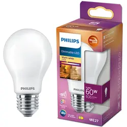 Philips Bec LED Classic A60, putere reglabila,E27, 5.9W (60W), 806 lm, lumina calda (2200-2700K)