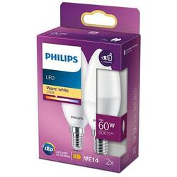 Philips Pachet 2 becuri LED B38, E14, 7W (60W), 806 lm, lumina alba calda (2700K)