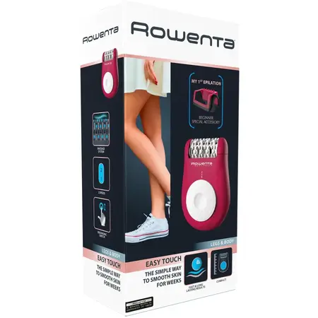 Epilator ROWENTA Easy Touch EP1120F0, 24 pensete, compact, ușor de utilizat, sistem de masaj, 3 accesorii, roz inchis