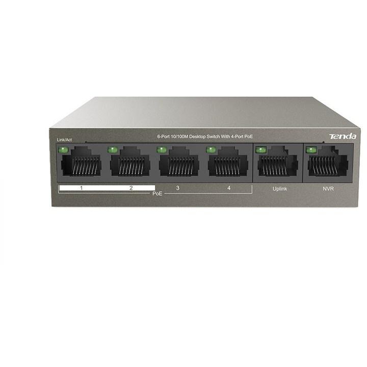 Switch desktop TEF1106P-4-63W cu 6 porturi 10/100Mbps, cu 4 porturi PoE, protectie fulger 6kV