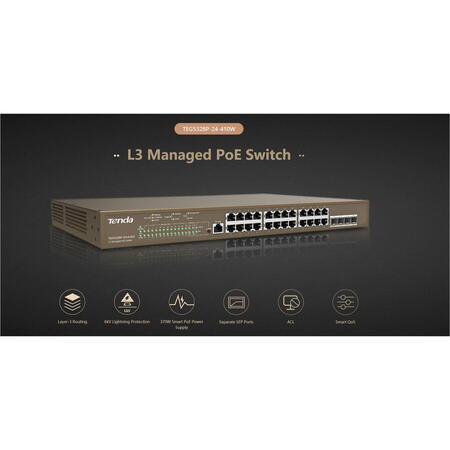 Switch TEG5328P-24-410W, L3 Managed, 24-Port Gigabit, PoE