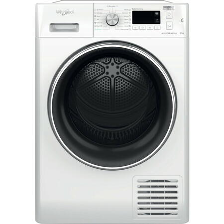 Uscator de rufe Whirlpool FFTM119X3BXYEE, Condensare, 9 kg, 6th Sense, Motor SenseInverter, FreshCare+, Display, Alb