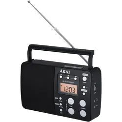 Radio portabil AKAI APR-200, ceas desteptator, AM/FM, negru